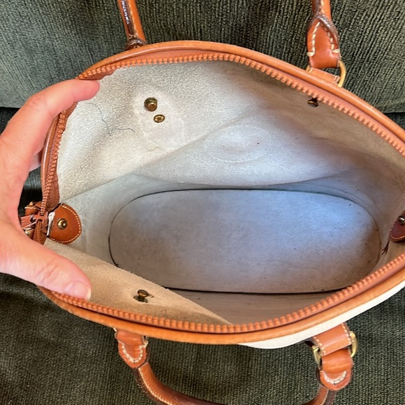 Dooney & Bourke cream and brown leather satchel - Picture 3 of 10